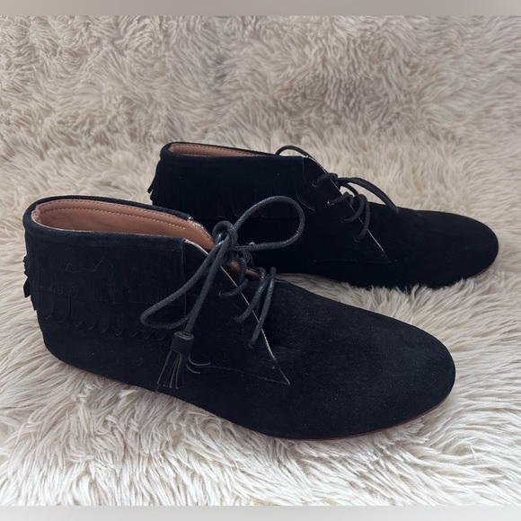 Ulla Johnson Adelaide Black Suede Lace Up Fringe Moccasin Booties Size 35 - Picture 5 of 12
